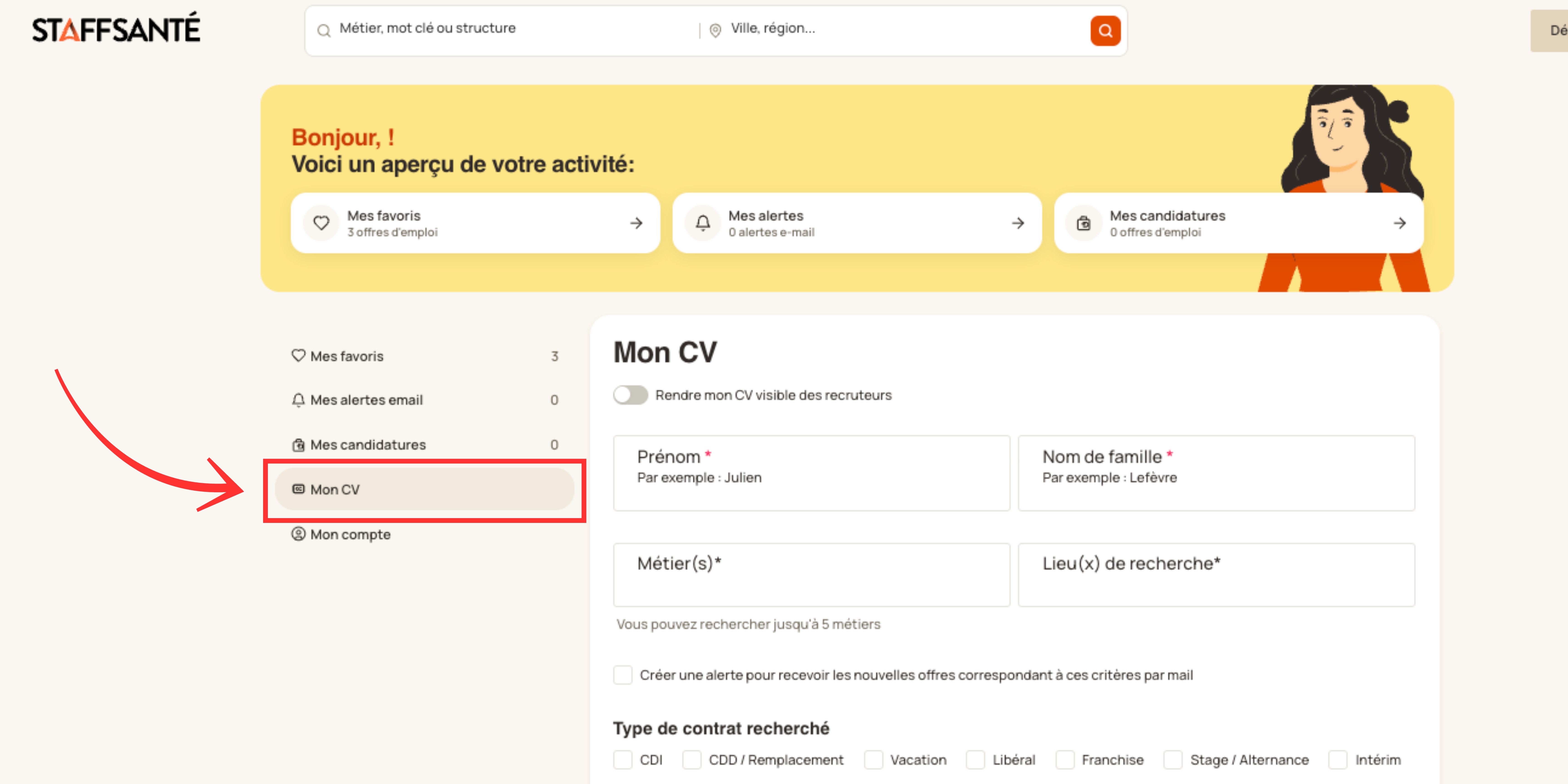 espace candidat staffsante cv