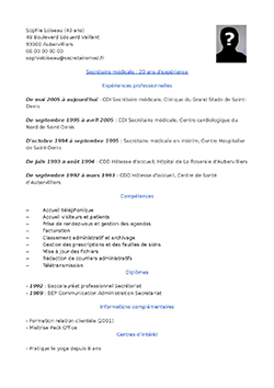 CV Secr&eacute;taire m&eacute;dicale pdf
