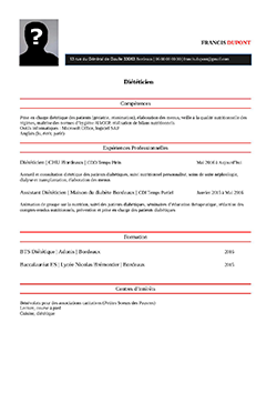 CV di&eacute;t&eacute;ticien(ne) pdf