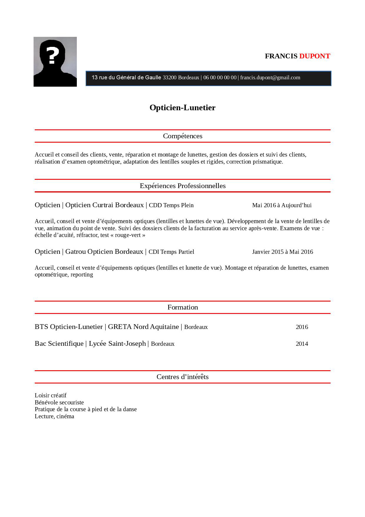 CV Opticien pdf