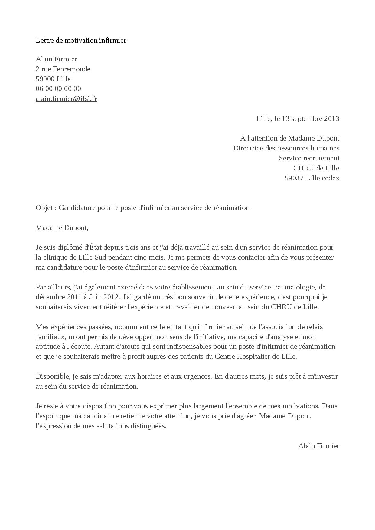 Lettre de motivation infirmier pdf